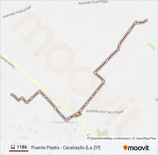 Mapa de 1186 de autobús