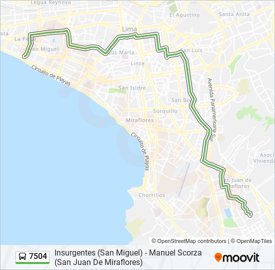 Mapa de 7504 de autobús
