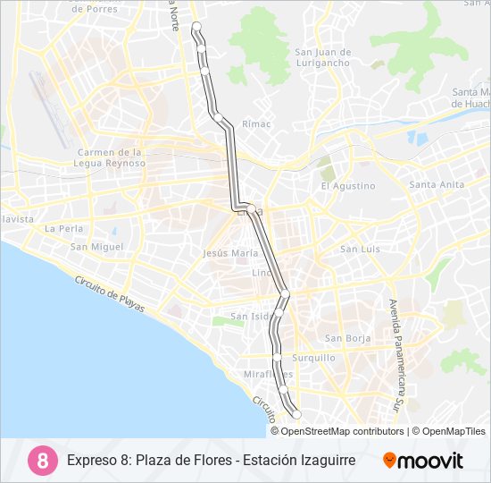 Mapa de EX8 de autobús