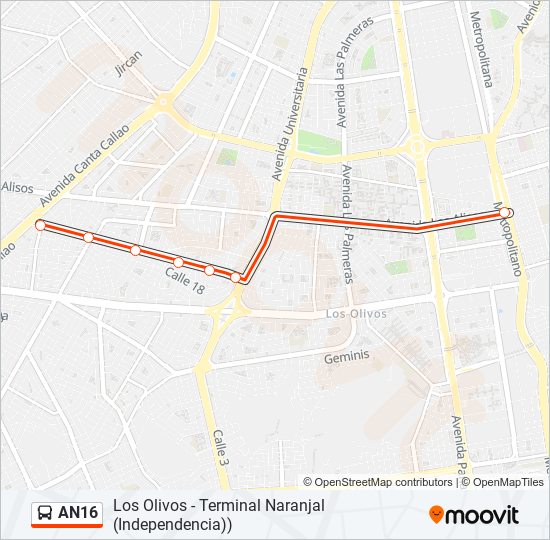 Mapa de AN16 de autobús