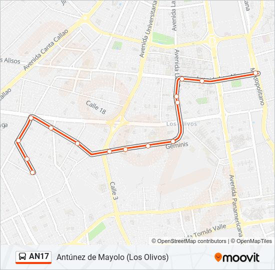 Mapa de AN17 de autobús