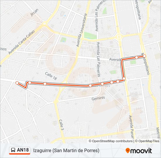 Mapa de AN18 de autobús
