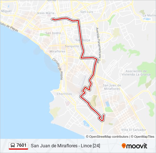 Mapa de 7601 de autobús