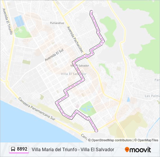 Mapa de 8892 de autobús