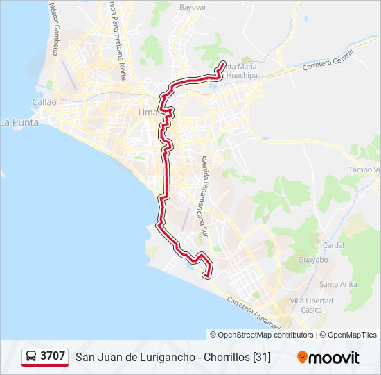 Mapa de 3707 de autobús