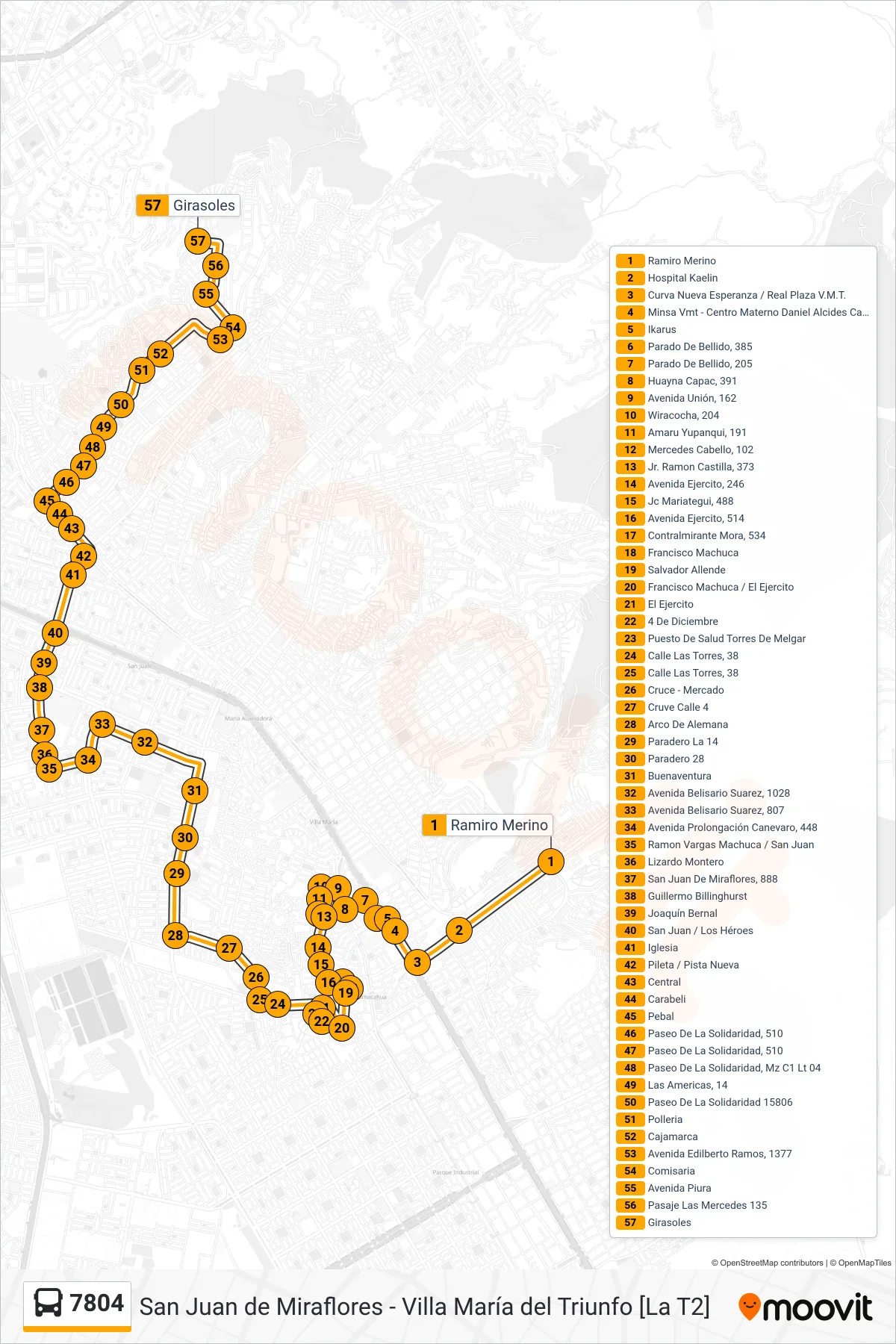 7804 bus Line (V.M.T. - S.J.M.) route and stops on a map