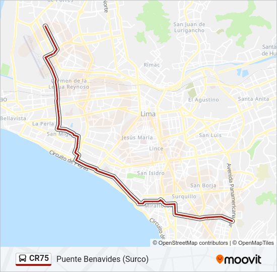 Mapa de CR75 de autobús