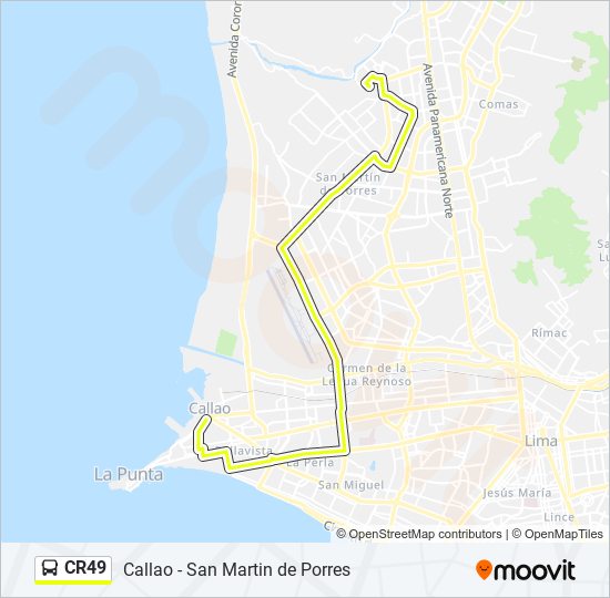 Mapa de CR49 de autobús