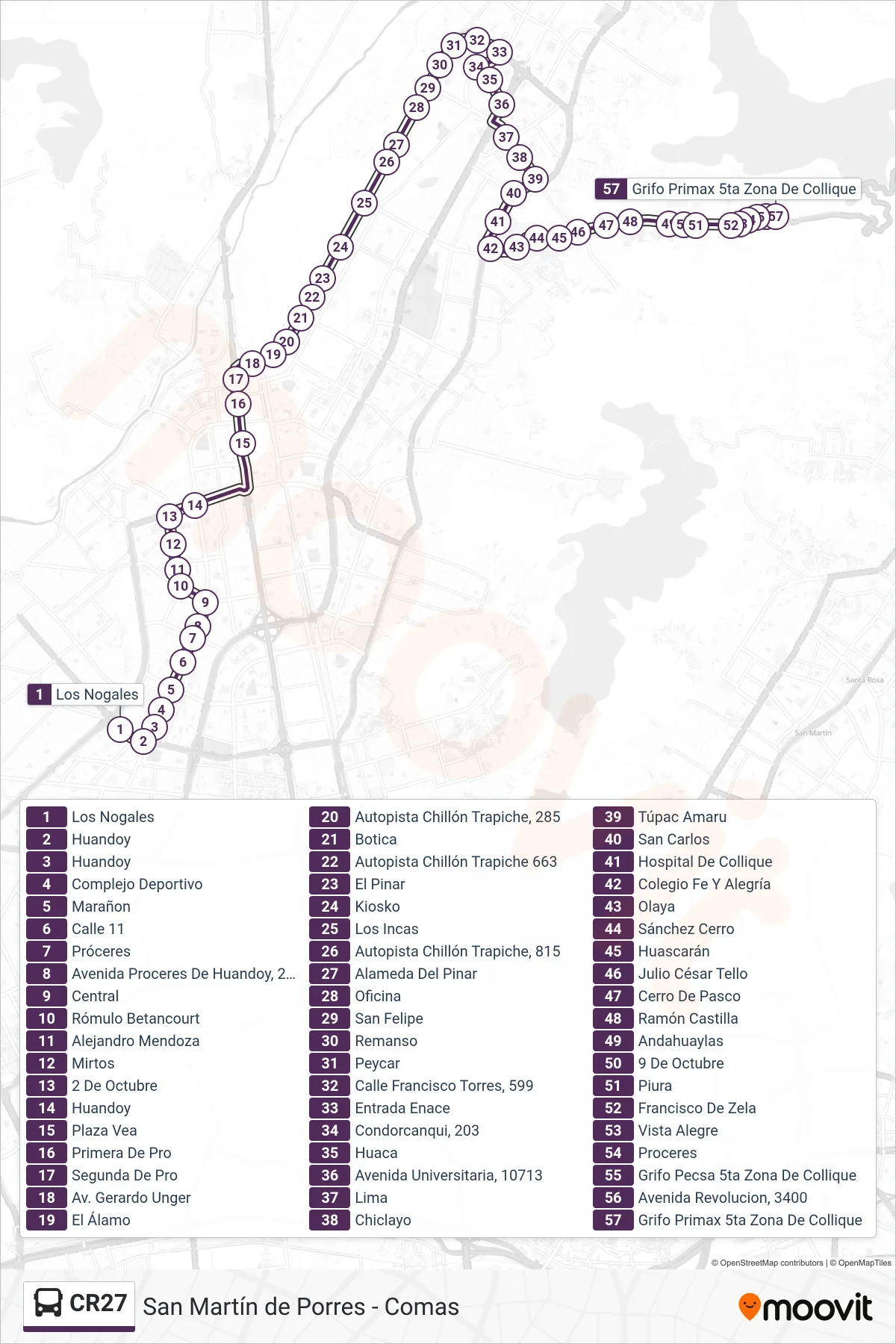 CR27 bus Line (S.M.P. - Comas) route and stops on a map