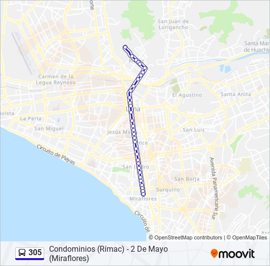 Mapa de 305 de autobús