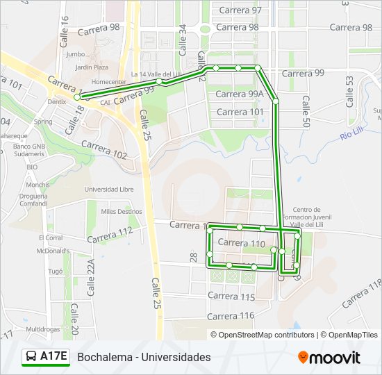 Mapa de A17E de autobús