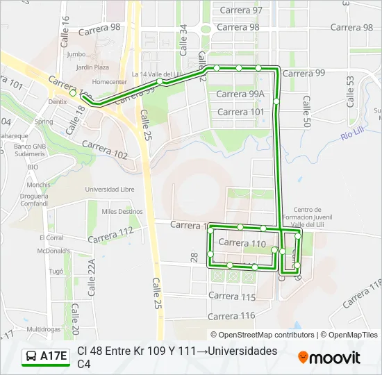 A17E Bus Line Map