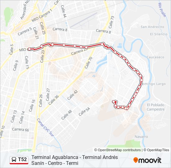 Mapa de T52 de autobús