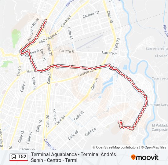 Mapa de T52 de autobús