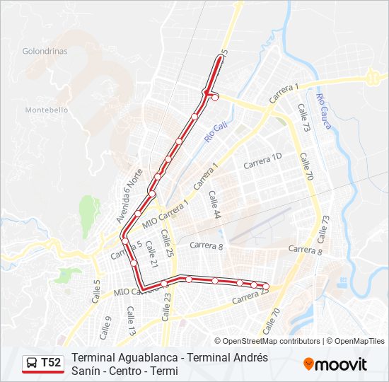 Mapa de T52 de autobús