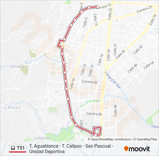 Mapa de T51 de autobús