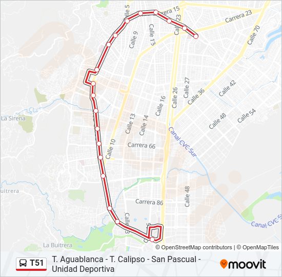 Mapa de T51 de autobús