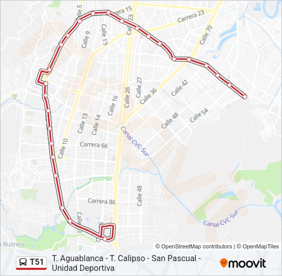 Mapa de T51 de autobús