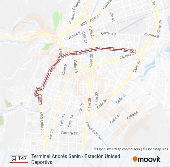 Mapa de T47 de autobús