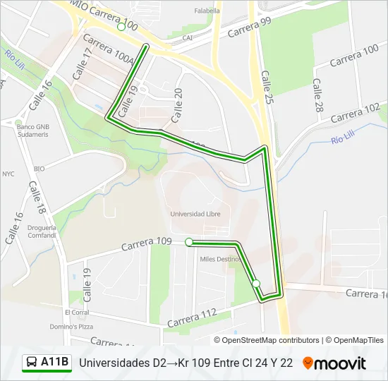 Mapa de A11B de autobús