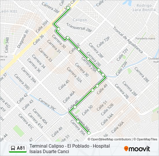 Mapa de A81 de autobús