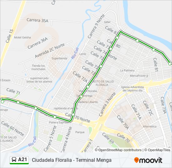 Mapa de A21 de autobús