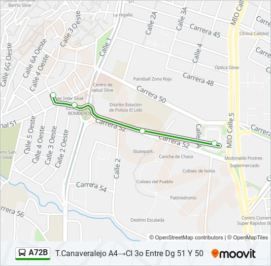 Mapa de A72B de autobús