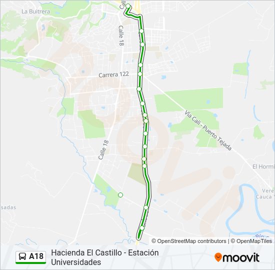 Mapa de A18 de autobús