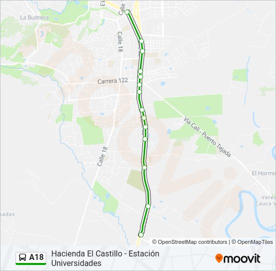 Mapa de A18 de autobús
