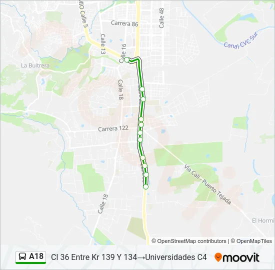 A18 Bus Line Map