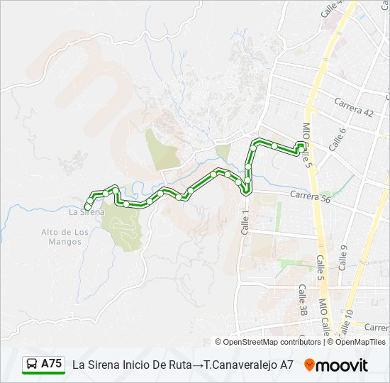 Mapa de A75 de autobús