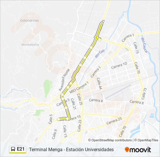 Mapa de E21 de autobús