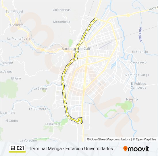 Mapa de E21 de autobús