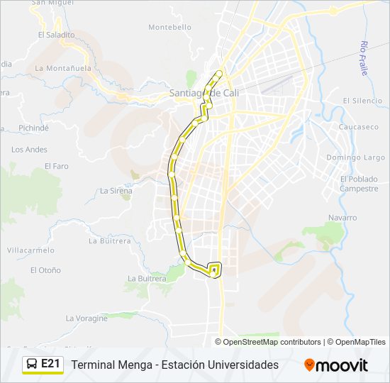 Mapa de E21 de autobús