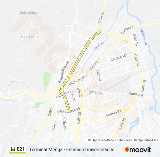 Mapa de E21 de autobús