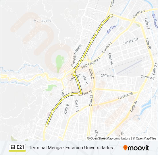 Mapa de E21 de autobús