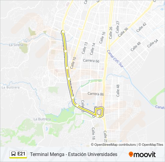 Mapa de E21 de autobús