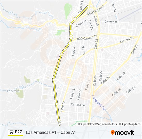 Mapa de E27 de autobús