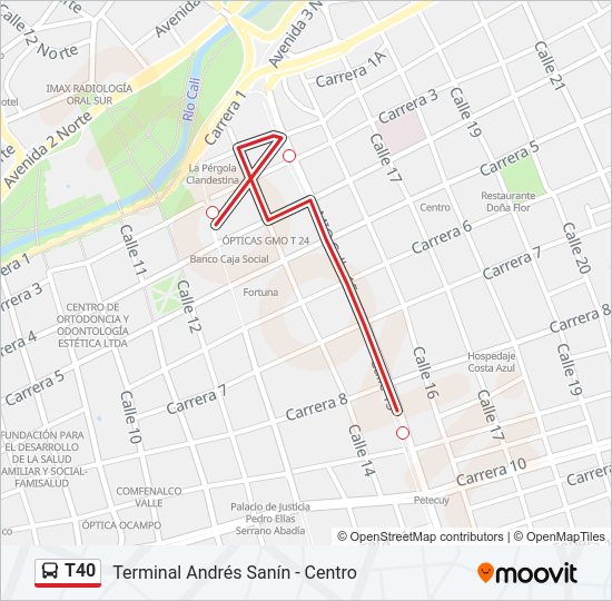 Mapa de T40 de autobús