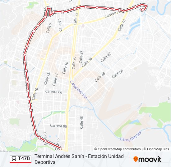 Mapa de T47B de autobús