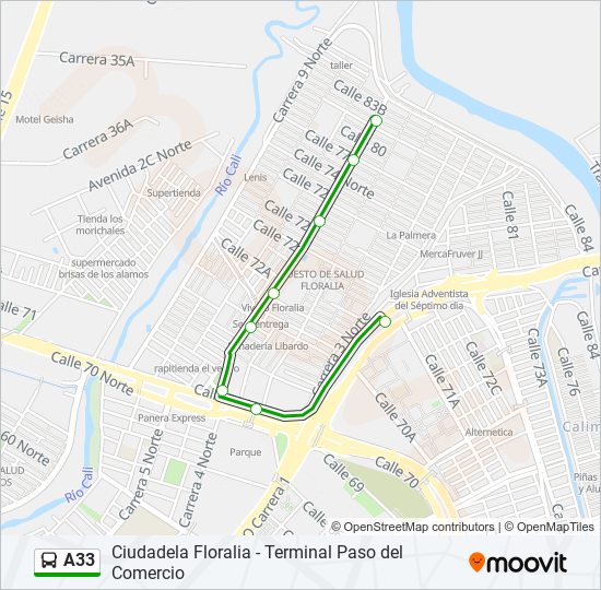 Mapa de A33 de autobús