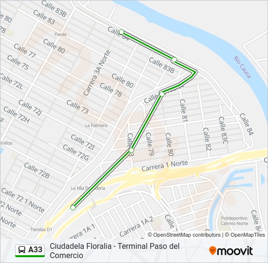 Mapa de A33 de autobús