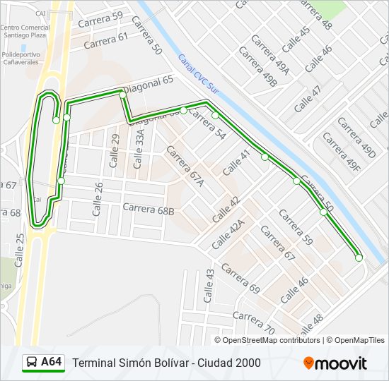 Mapa de A64 de autobús