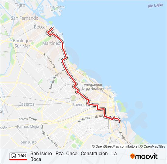 Mapa de 168 de colectivo