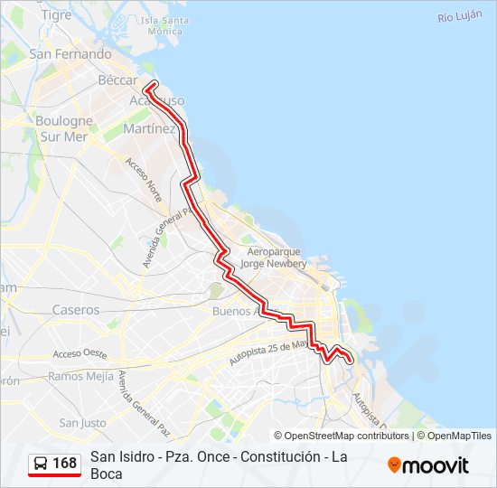 168 colectivo Line Map