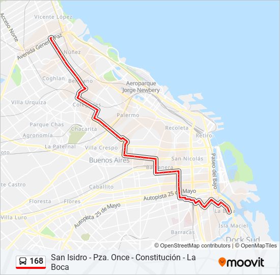 168 colectivo Line Map