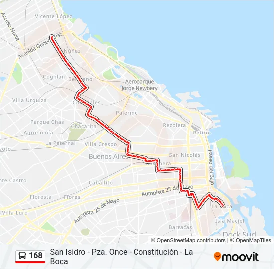 168 Colectivo Line Map