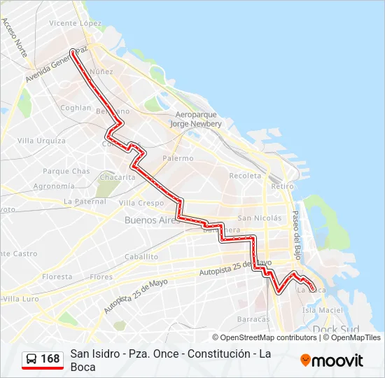 168 Colectivo Line Map