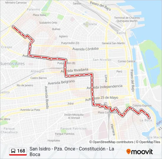 168 Colectivo Line Map