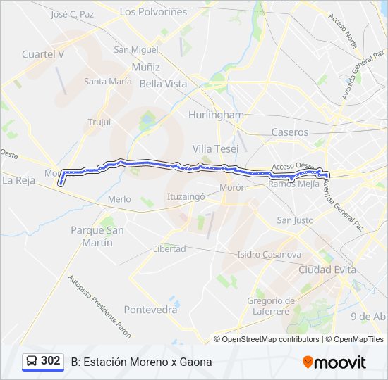 Mapa de 302 de Colectivo